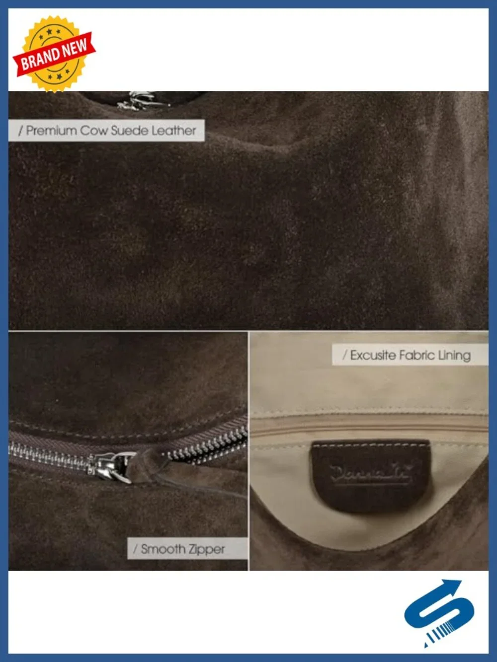 Premium Suede Leather Crossbody Bag Slouchy Shoulder Tote with Adjustable Strap